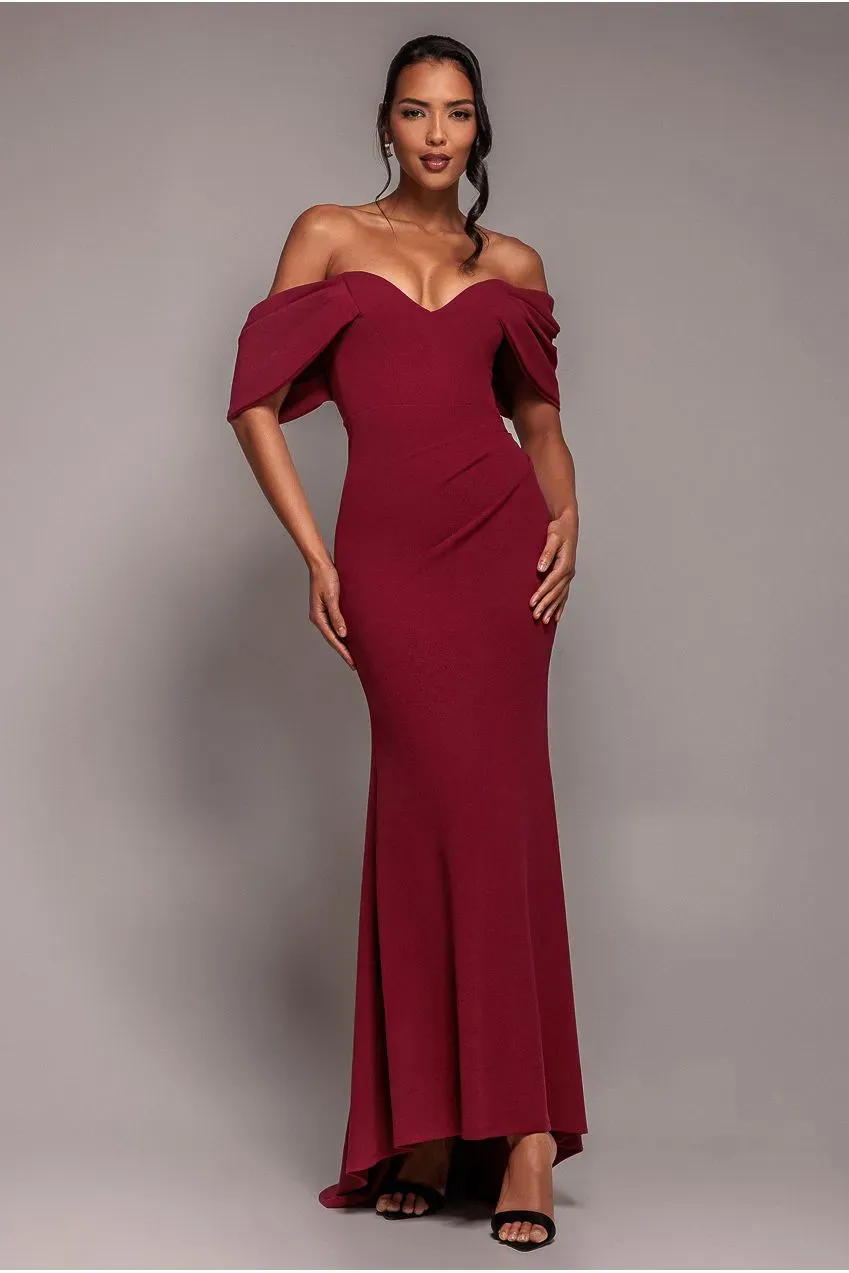 Goddiva Abito Lungo Bordeaux Spalle Scoperte