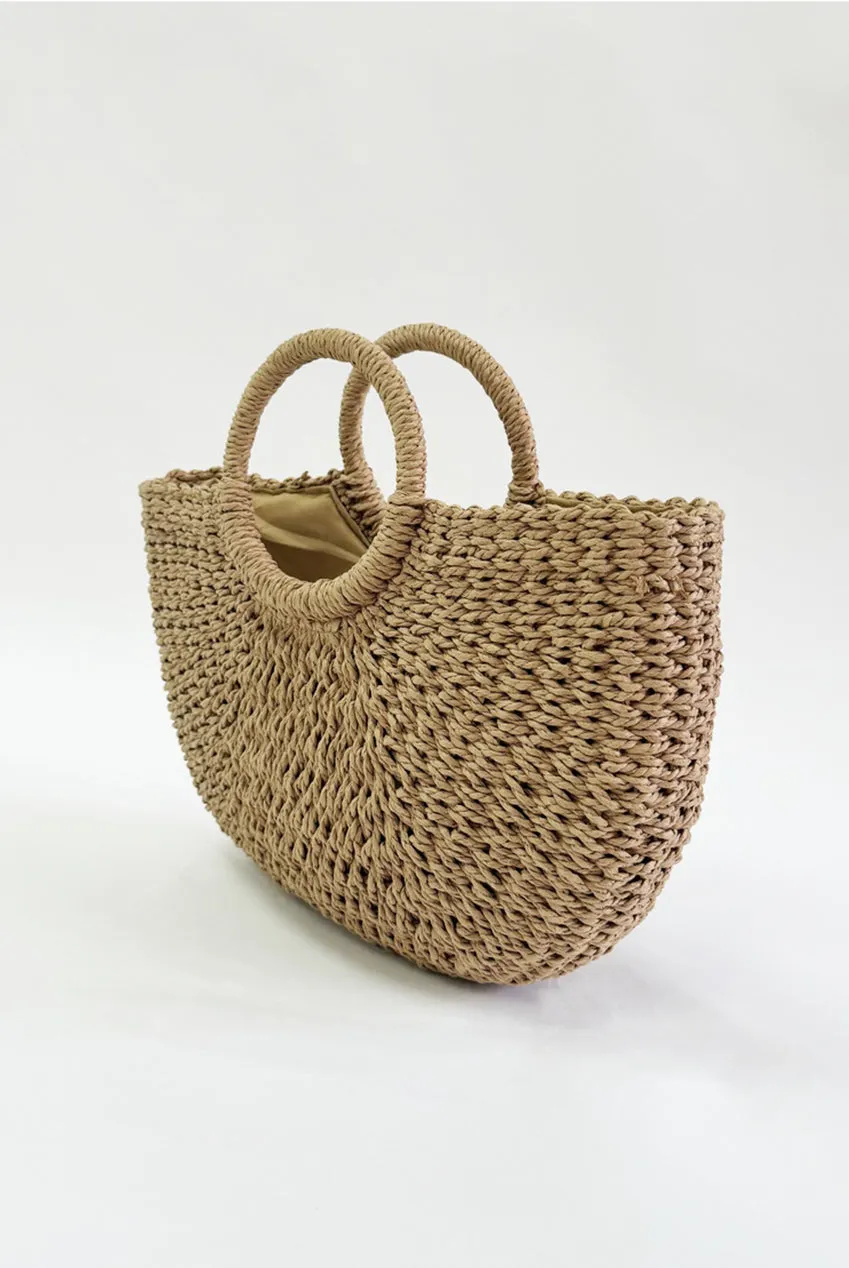 SVNX Round Woven Borsa Paglia Marrone Rotonda