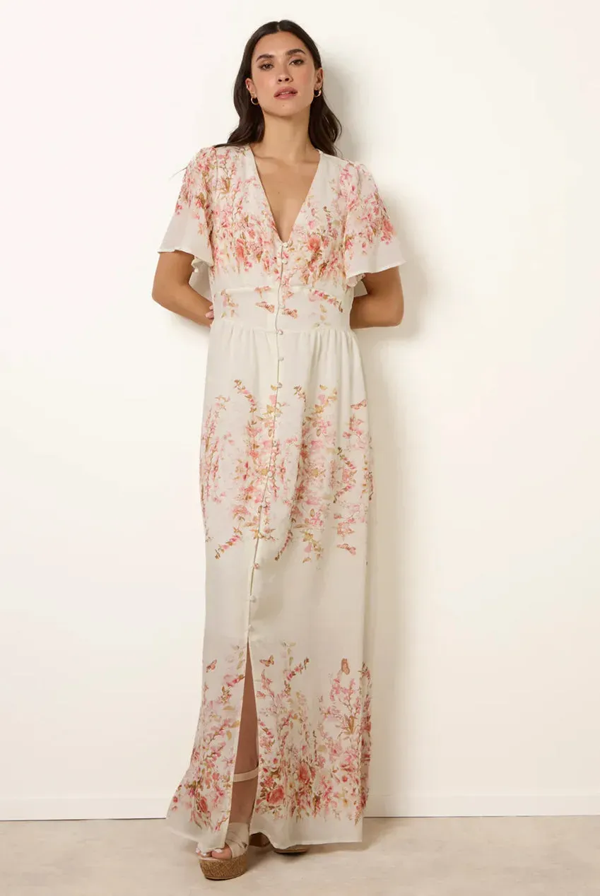 Blue Vanilla vestito maxi rosa floreale bottoni cotone