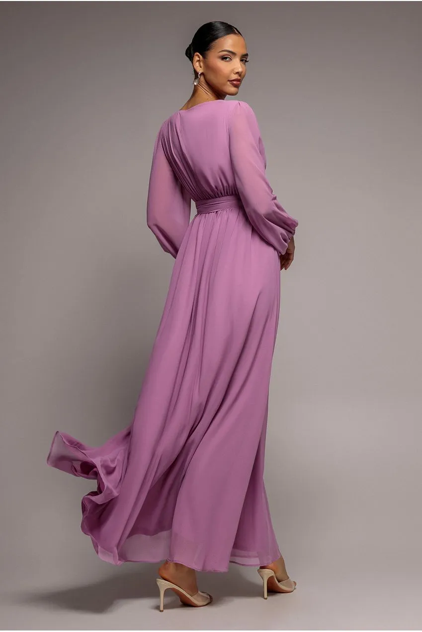 Goddiva Wrap Back abito maxi dusty lavender chiffon