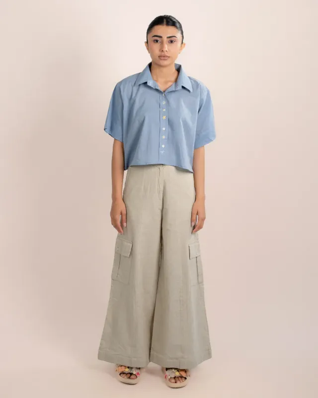 Our Dve Sia camicia cropped azzurra cotone