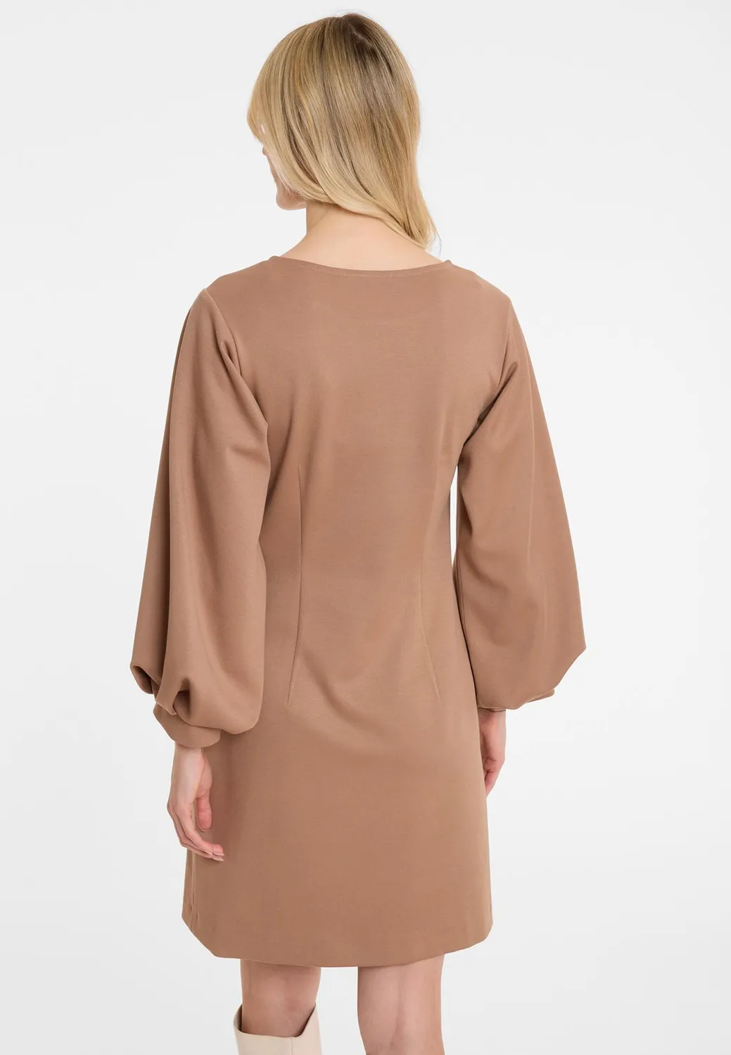 Ana Alcazar Aholi mini abito beige jersey aderente