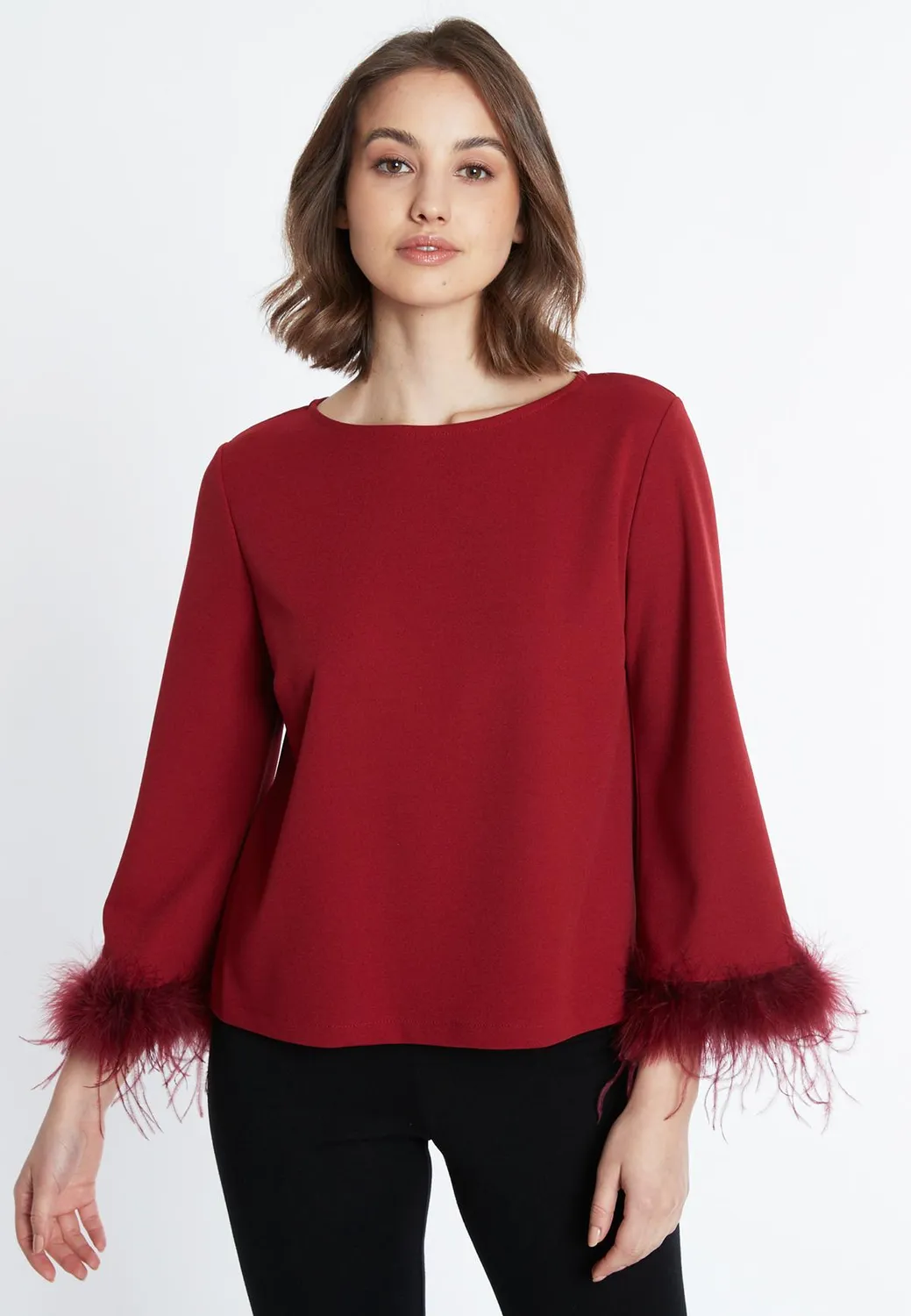 Ana Alcazar Sinkara top bordeaux con piume