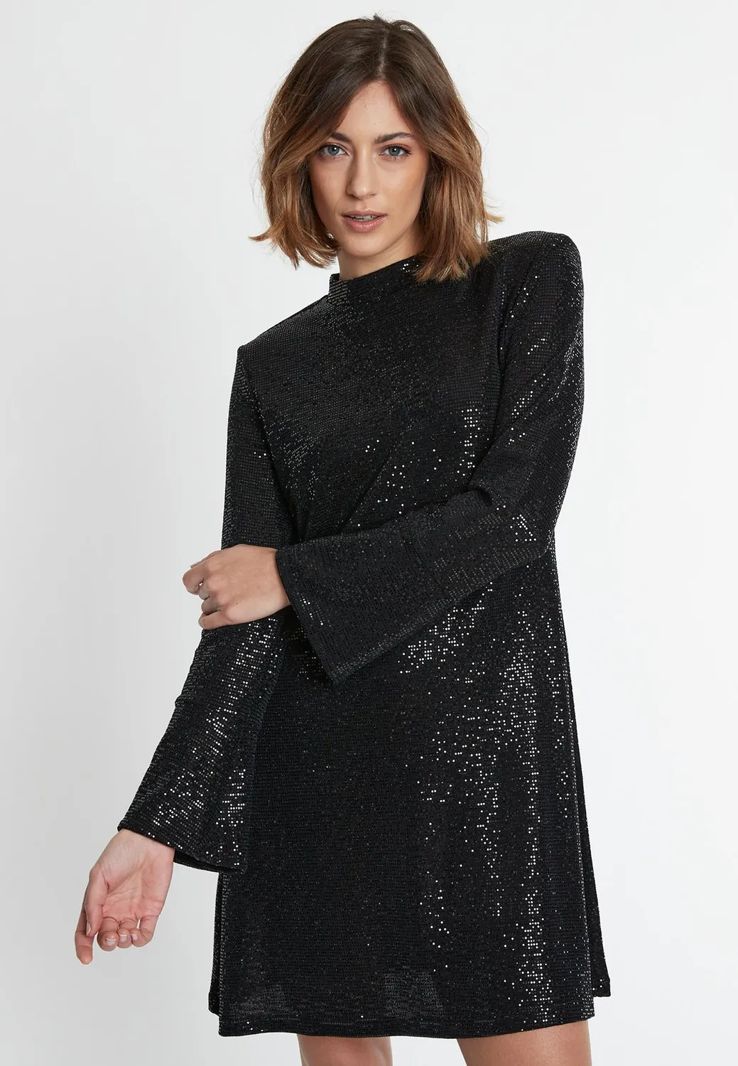 Ana Alcazar Sagala abito paillettes nero corto