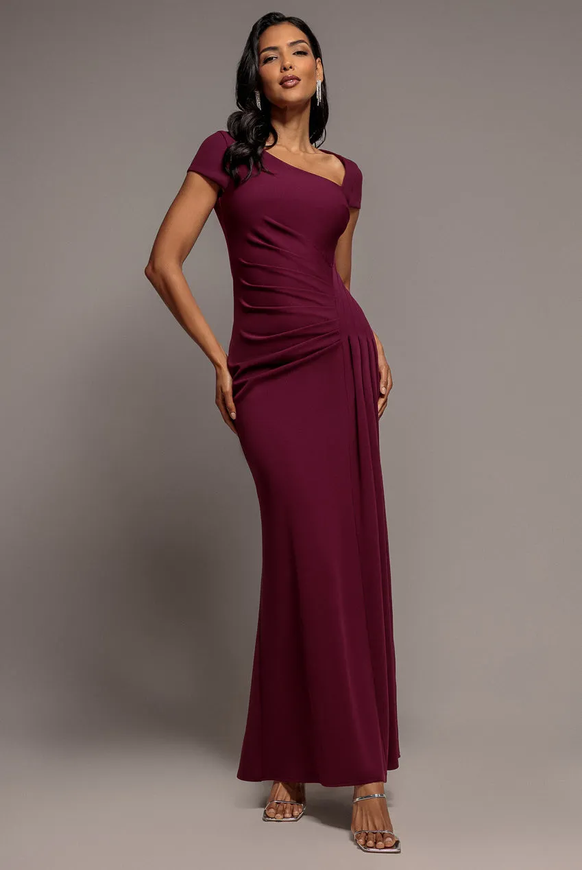 Goddiva Cap Sleeve abito maxi prugna plissettato scuba