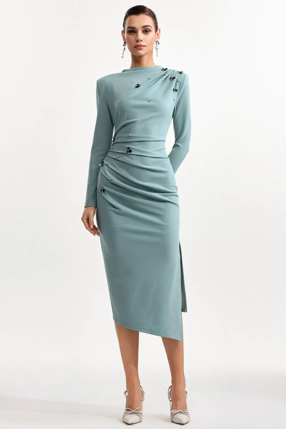 Bella Barnett Nina abito midi paillettes verde
