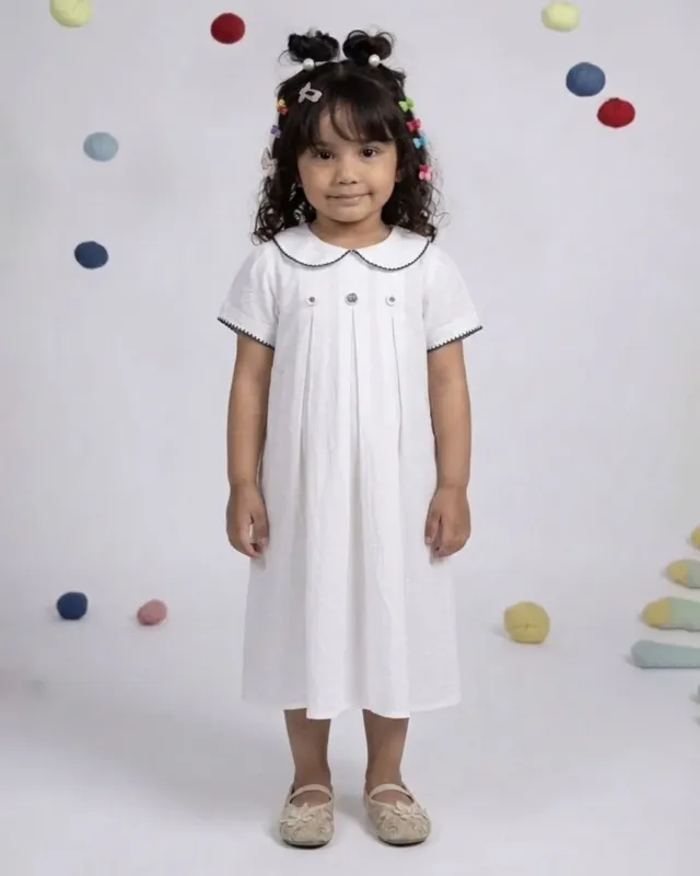 Our Dve Coco abito bambina bianco cotone