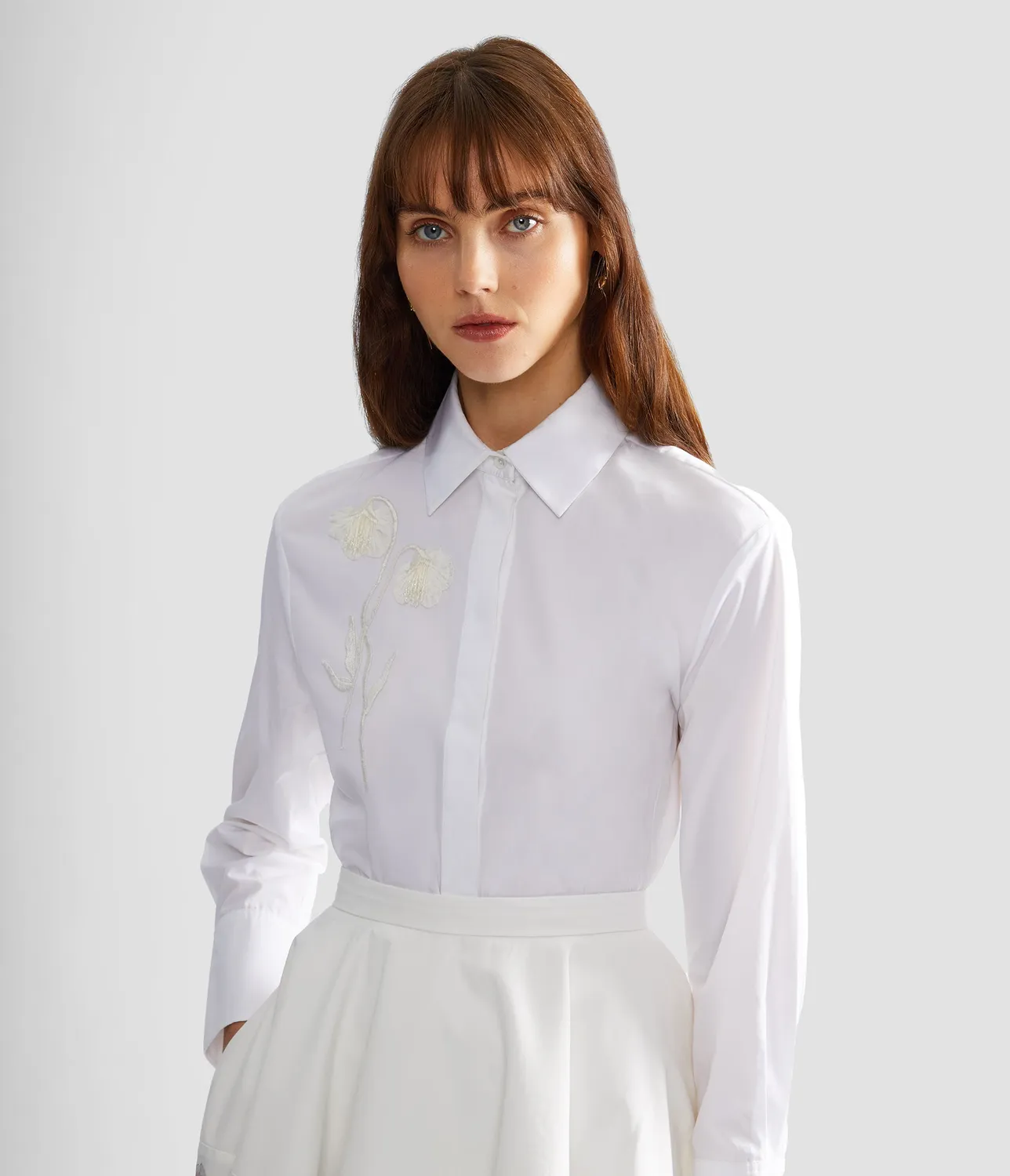 Erdem Embroidered Cotton Poplin camicia bianca fiore