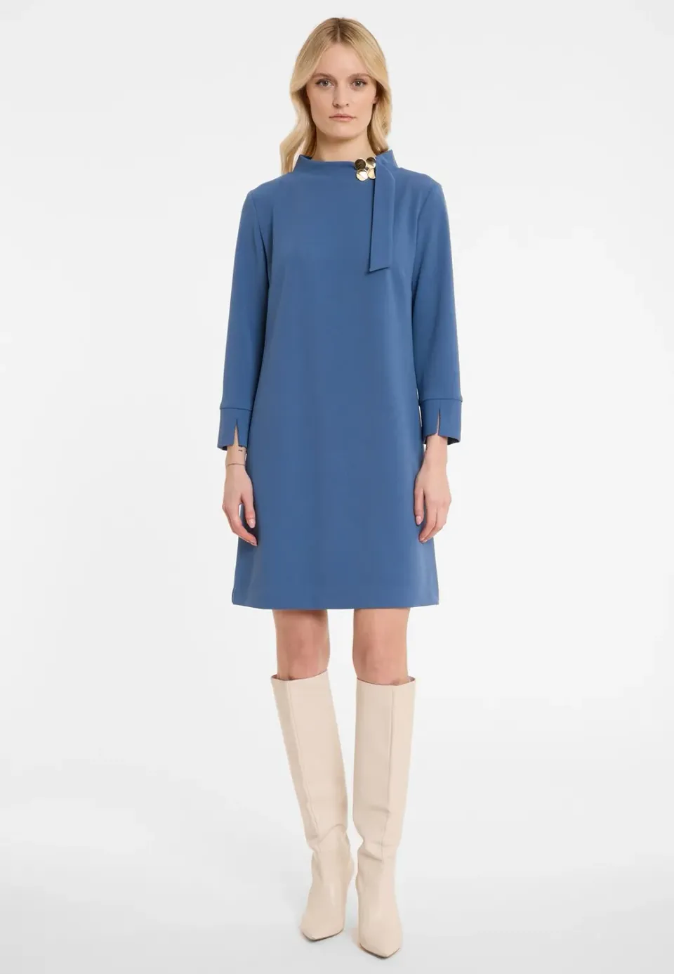 Ana Alcazar Adosa Abito Svasato Blu Anni 60