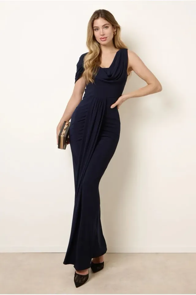 Blue Vanilla Interlock Twist abito navy 10 drappeggio