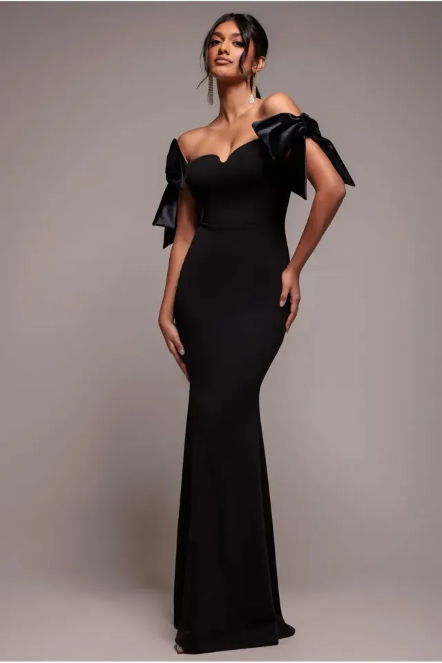 Goddiva DR4935 Scuba Maxi abito nero spalle scoperte