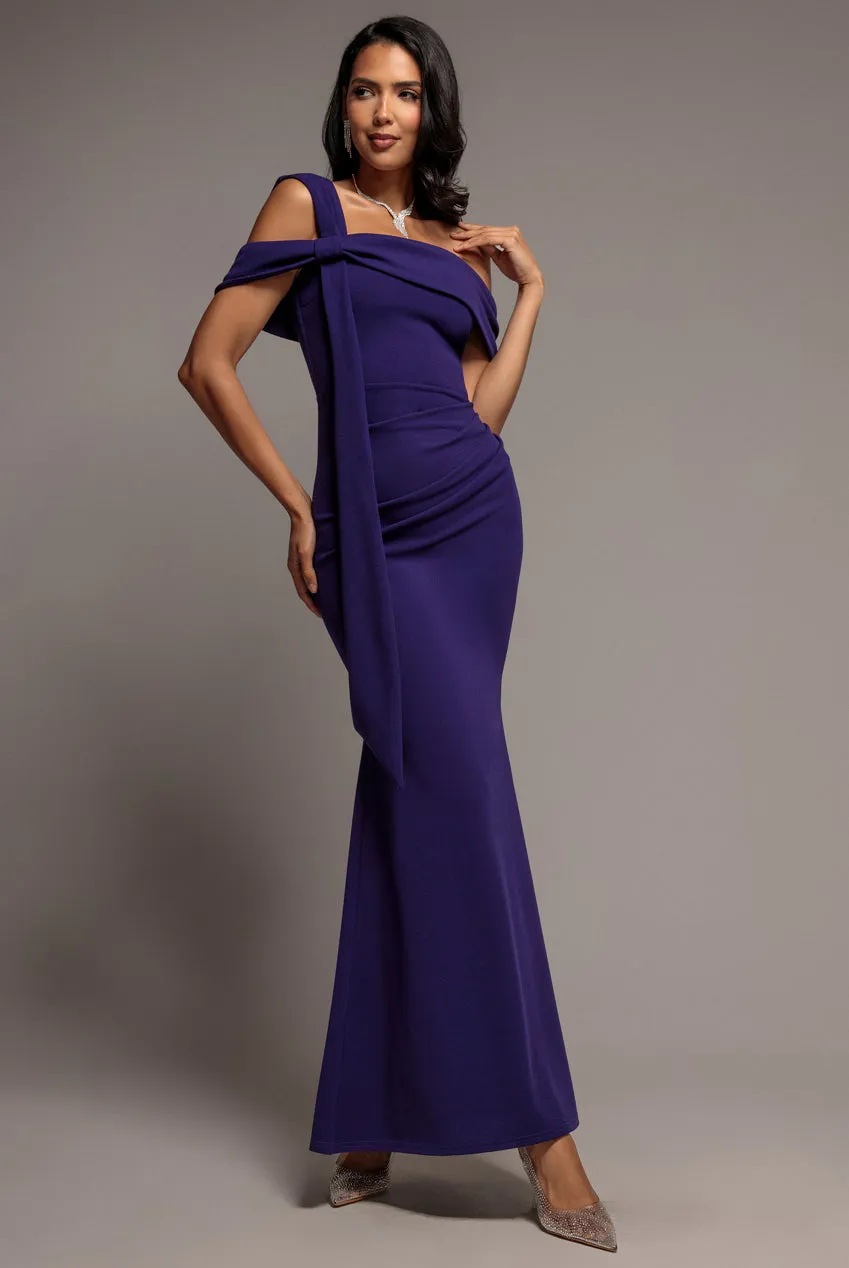 Goddiva Mermaid Bardot maxi abito viola scuro scuba