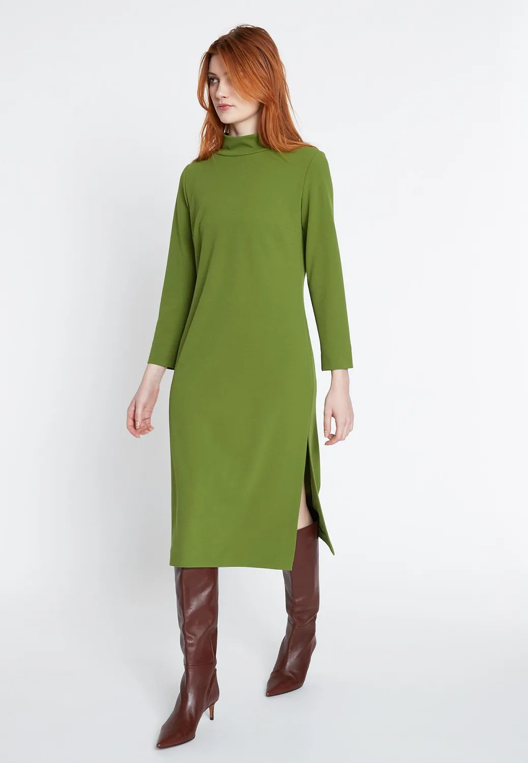 Ana Alcazar Sifora abito midi verde mela maniche lunghe
