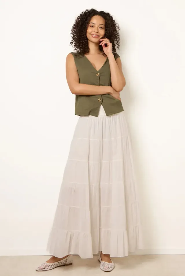 Blue Vanilla Jersey Band Tiered gonna maxi avorio
