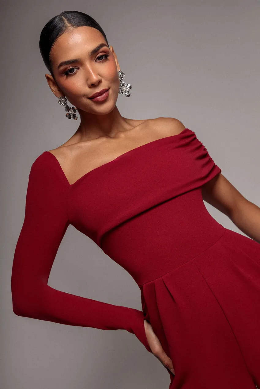 Goddiva One Shoulder tuta jumpsuit vino monospalla scuba