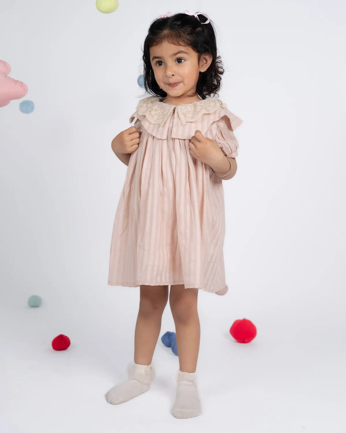 Our Dve Mini Dress bambina rosa cotone righe