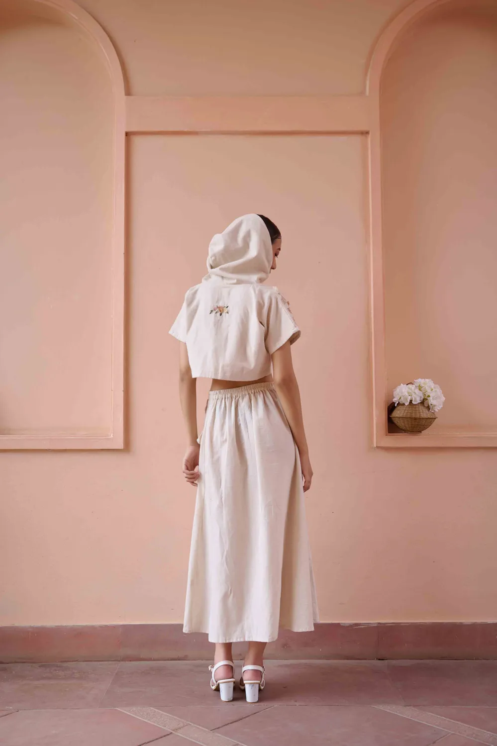 Our Dve Edwin coordinato top gonna beige intrecciato