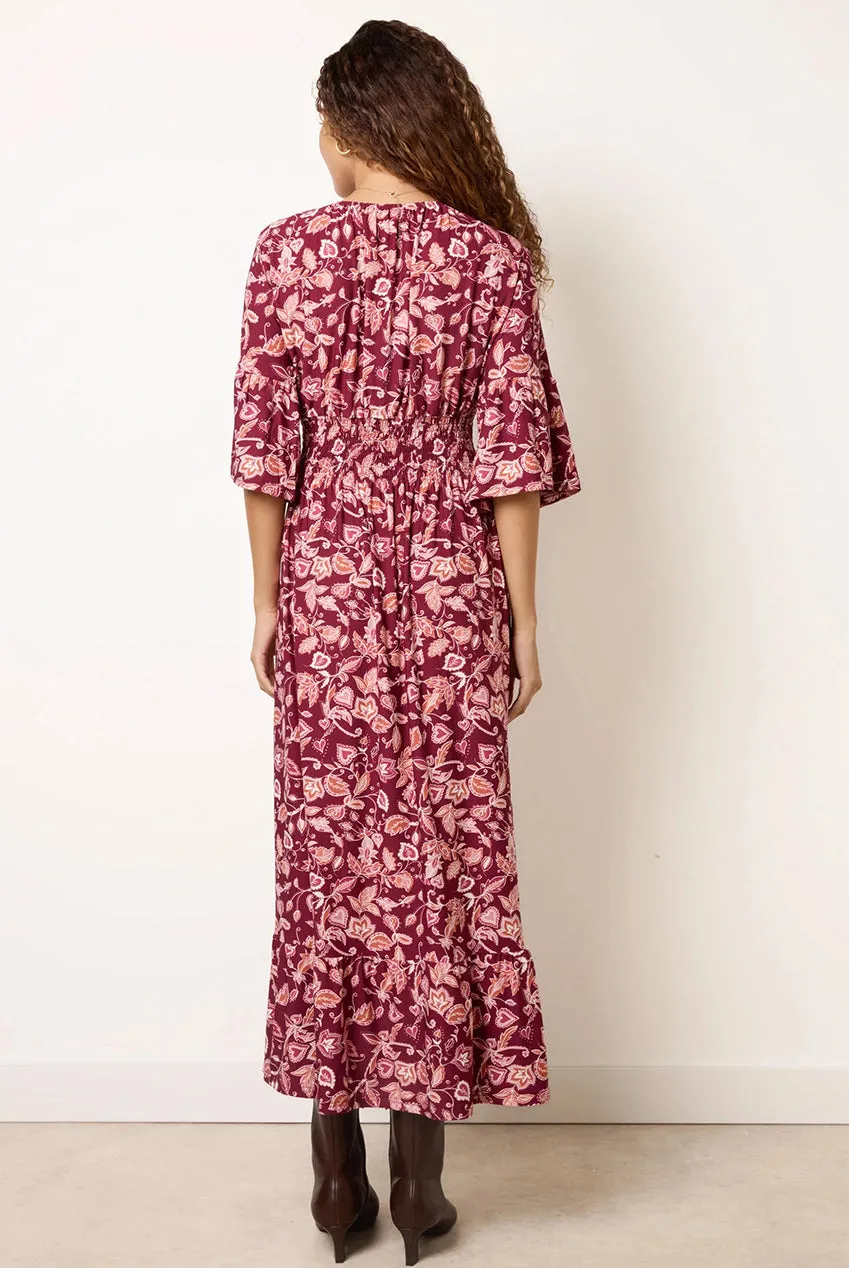 Blue Vanilla Elasticated V Neck abito midi bordeaux paisley