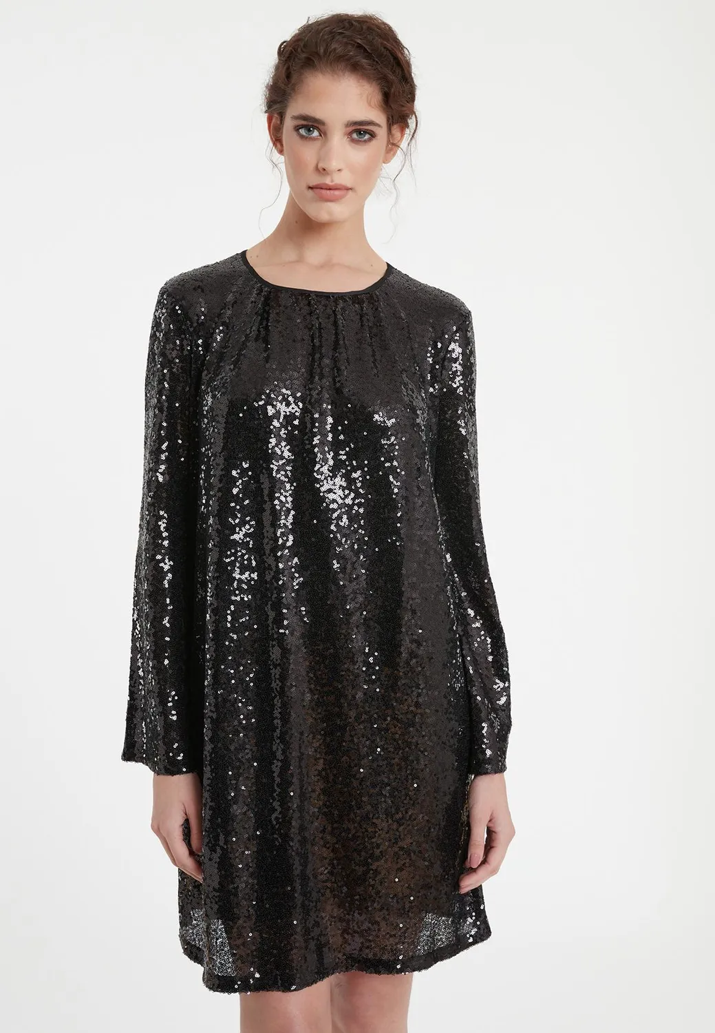 Ana Alcazar Tadya abito paillettes nero corto