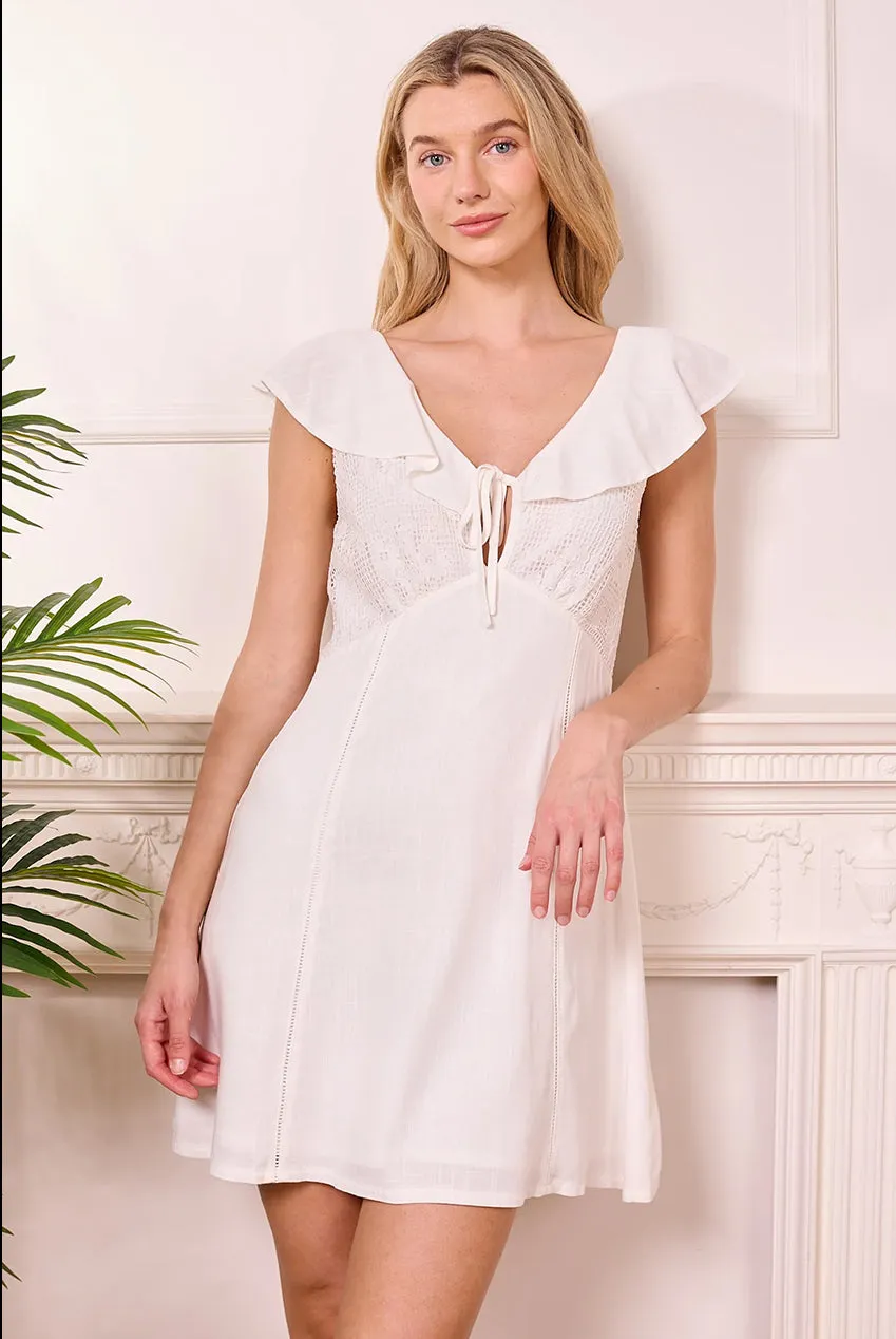 Angeleye Broderie Top Babydoll mini abito bianco