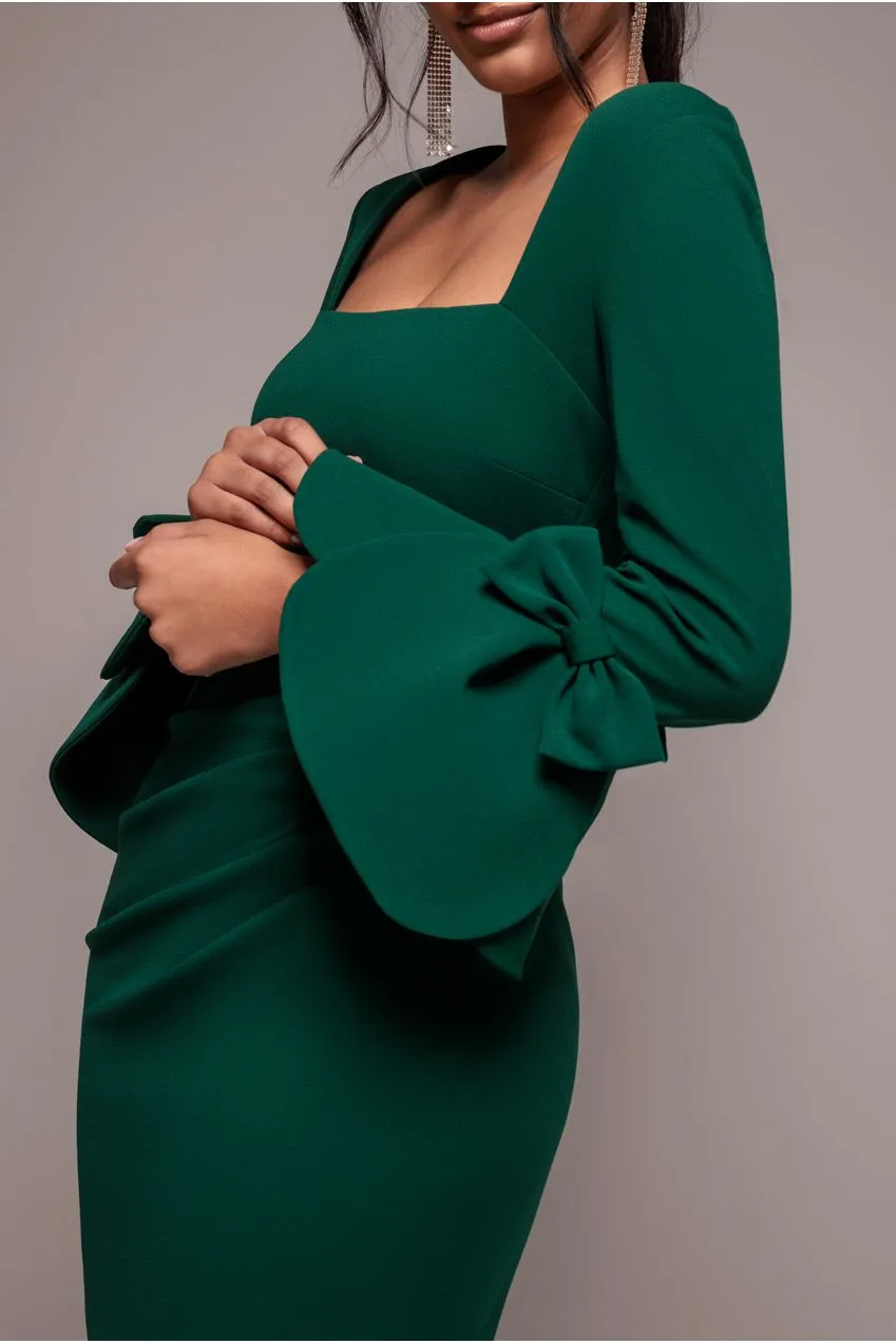 Goddiva Petal Bow abito midi verde smeraldo
