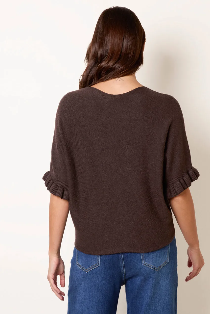 Blue Vanilla Frill Sleeve Batwing maglione cioccolato taglia unica