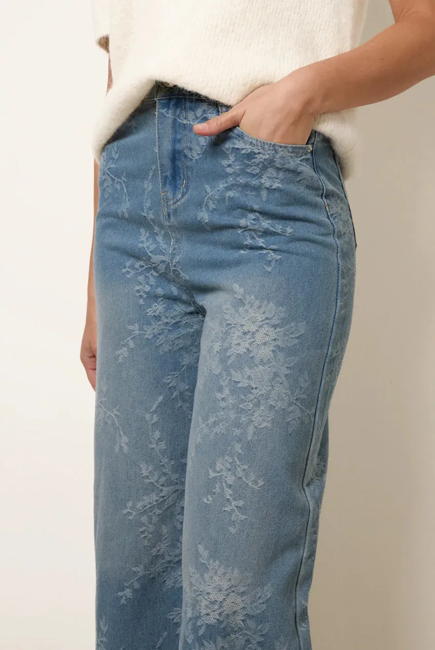 Blue Vanilla jeans flare floreali denim blu cotone