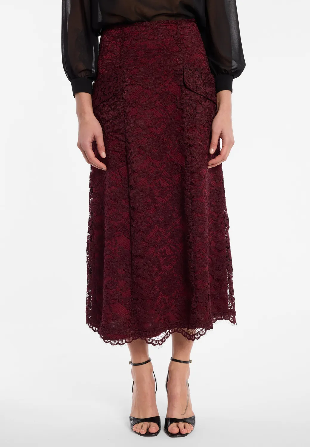 Ana Alcazar Enolorea gonna pizzo bordeaux midi svasata