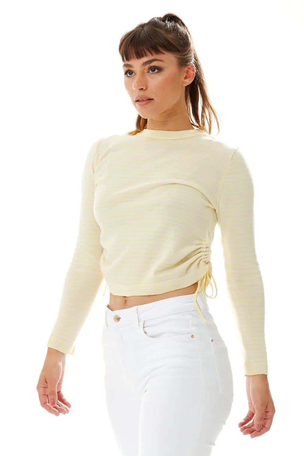 Liquorish top giallo righe maglia manica lunga
