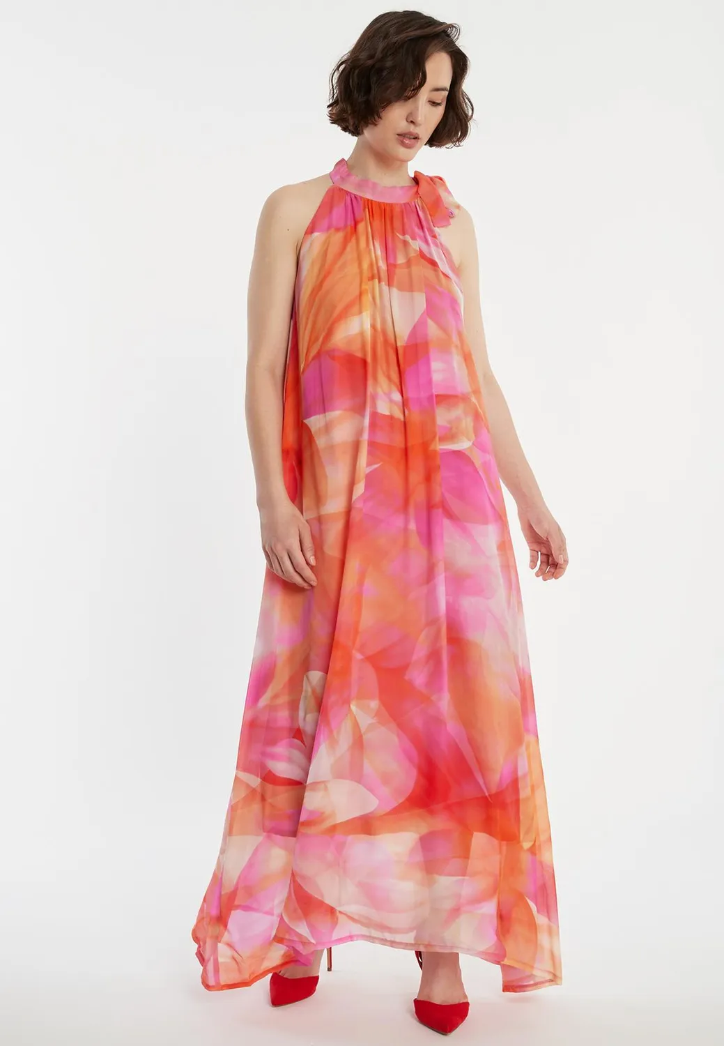 Ana Alcazar Zelia abito lungo chiffon floreale halter