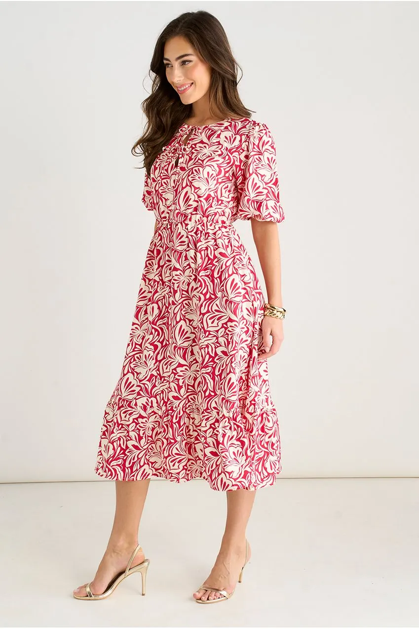 Gini London Paisley abito midi rosso elasticizzato fantasia