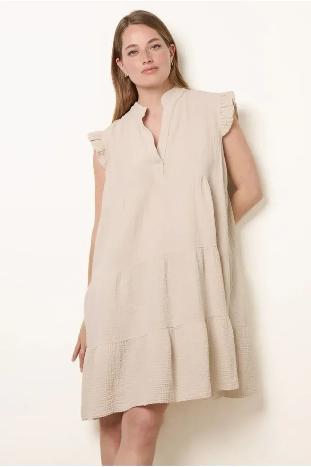 Blue Vanilla tunica cheesecloth pietra cotone S/M