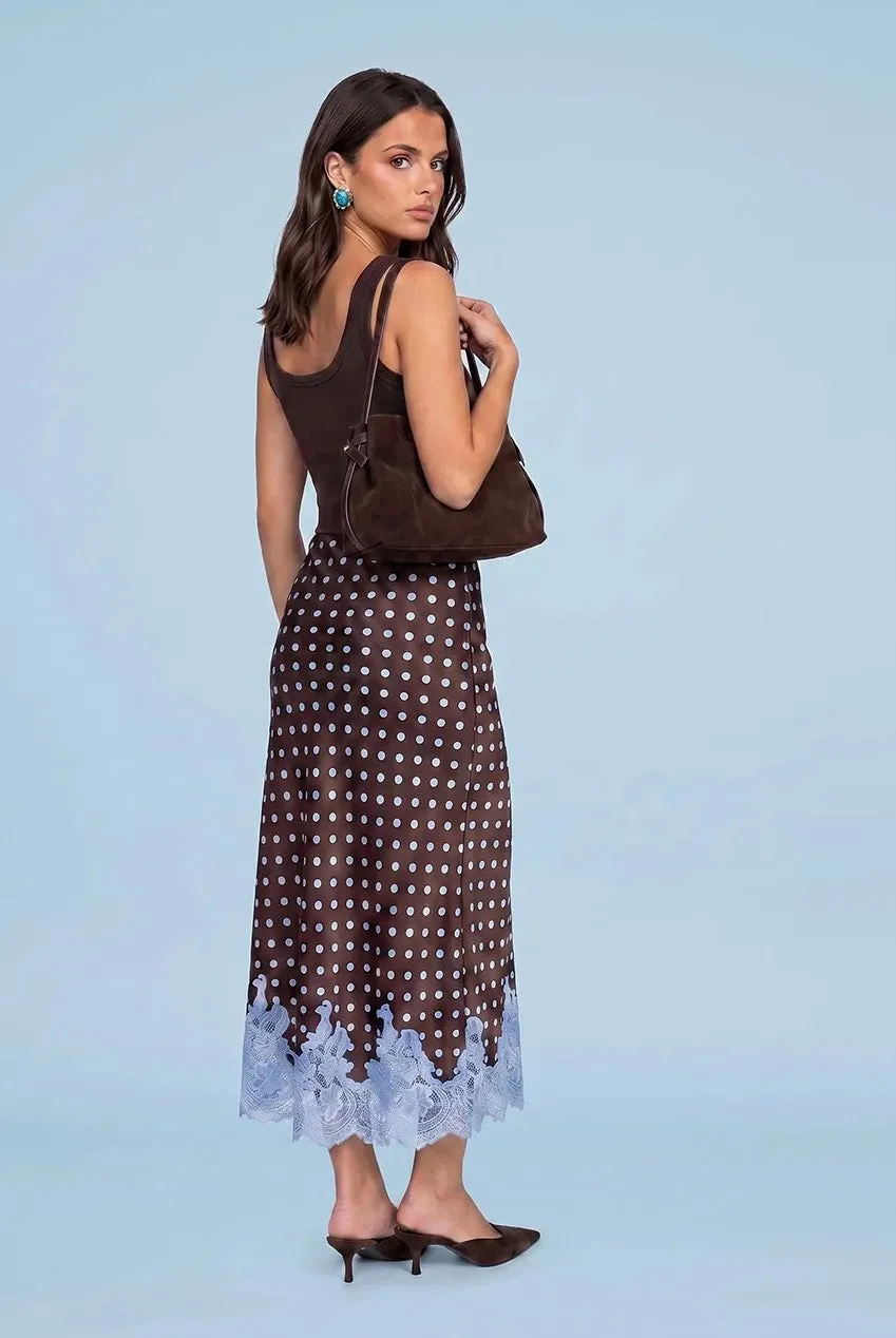 Urban Bliss Lace Spot gonna maxi cioccolato pois pizzo