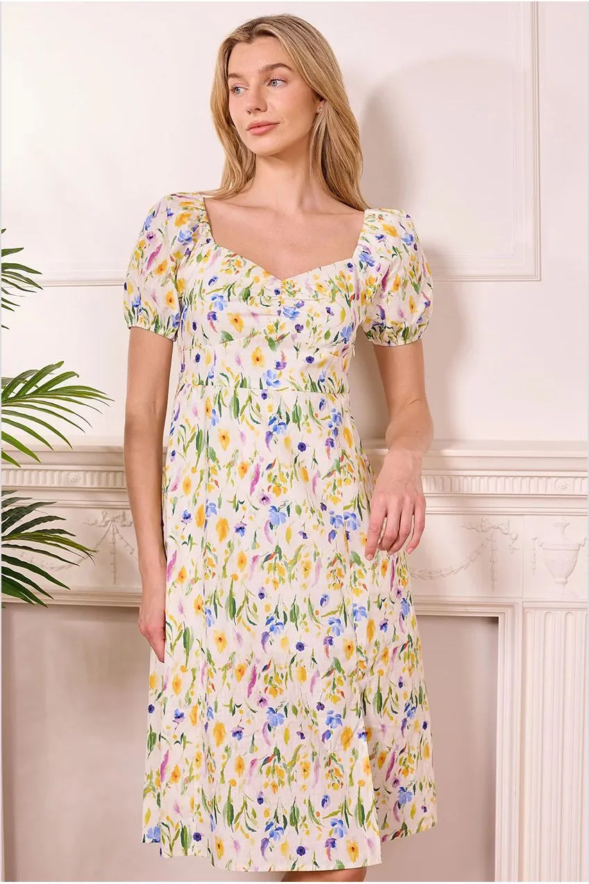 Angeleye Ditsy Floral Abito Midi Bianco Floreale Maniche Corte