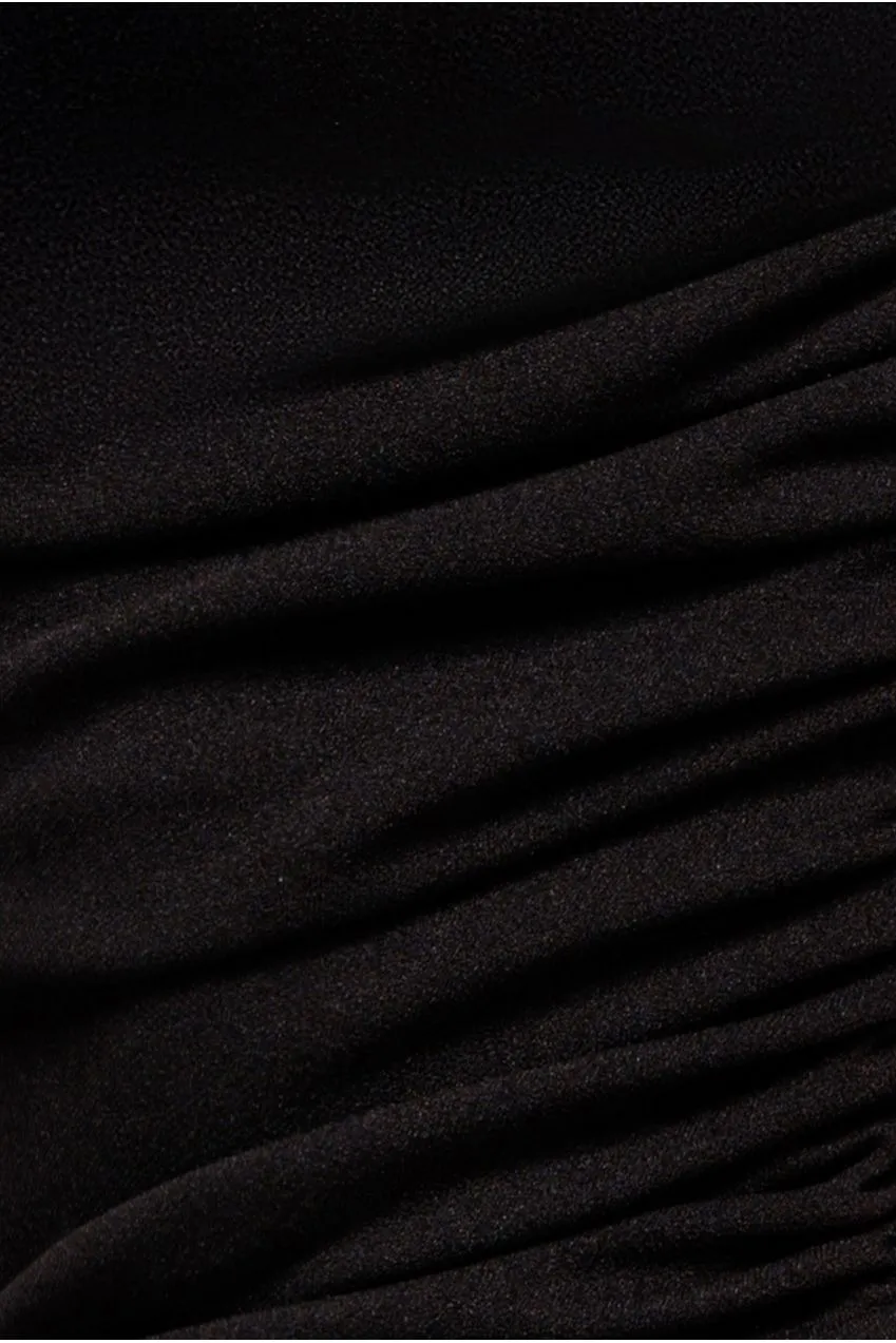 Goddiva One Shoulder Puffed Satin abito nero sirena
