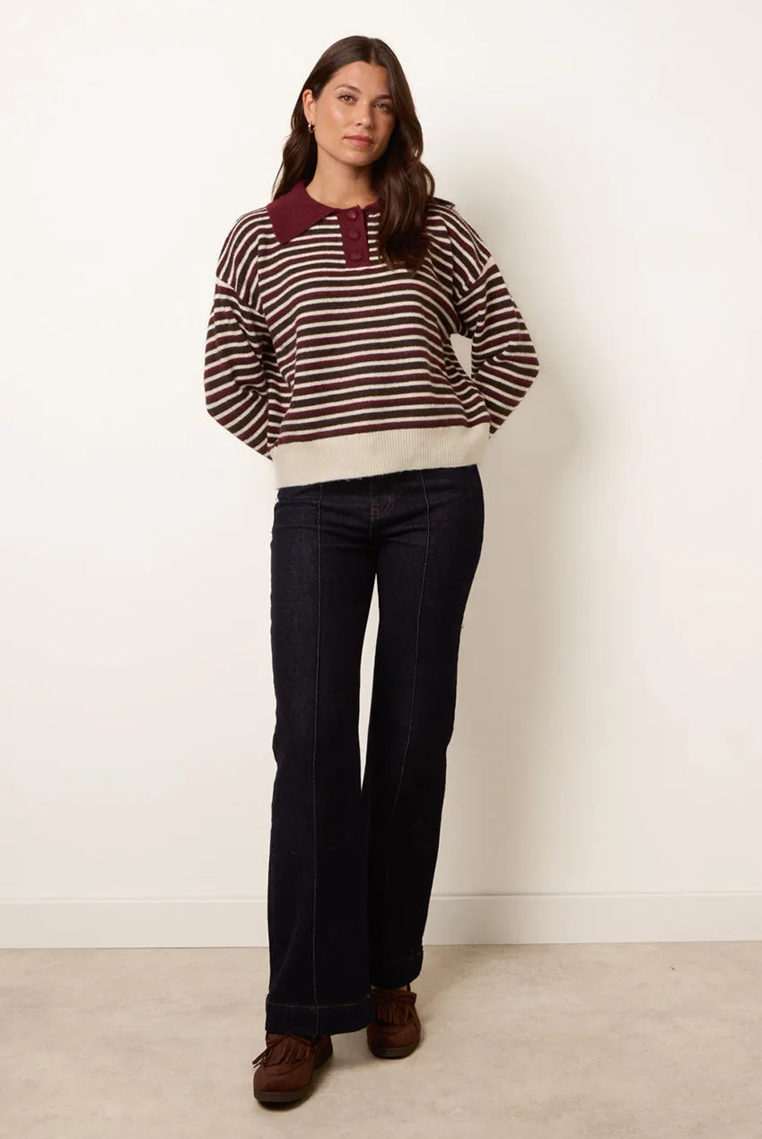 Blue Vanilla Stripe Polo Maglione Bordeaux Rigato Collo Polo