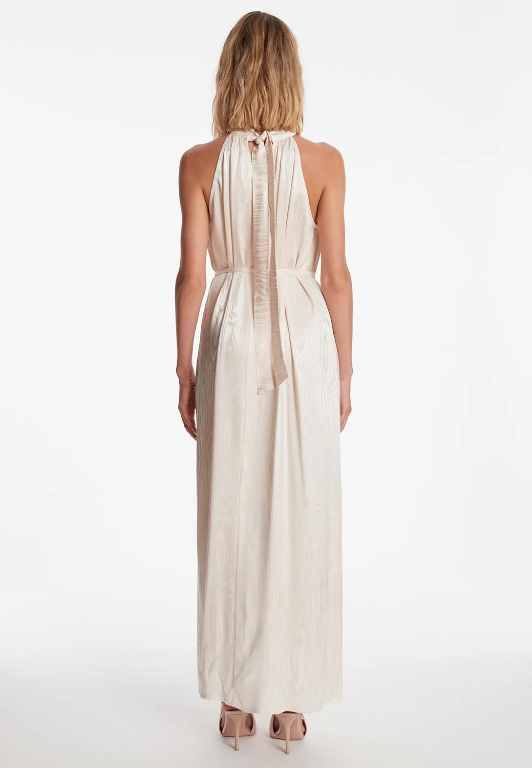 Ana Alcazar Zarta abito maxi raso bianco scollo halter