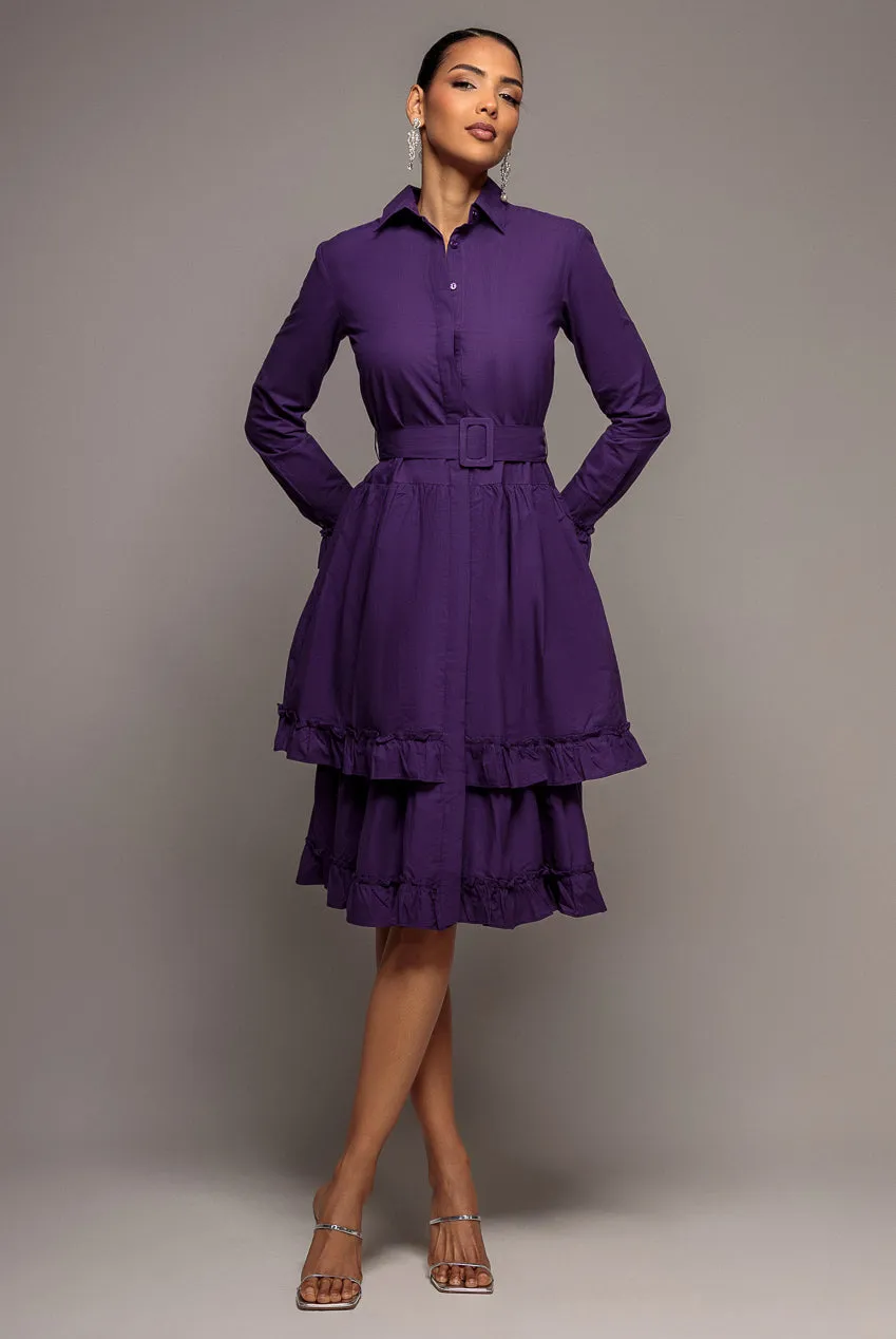 Goddiva Tiered Shirt abito midi viola con cintura