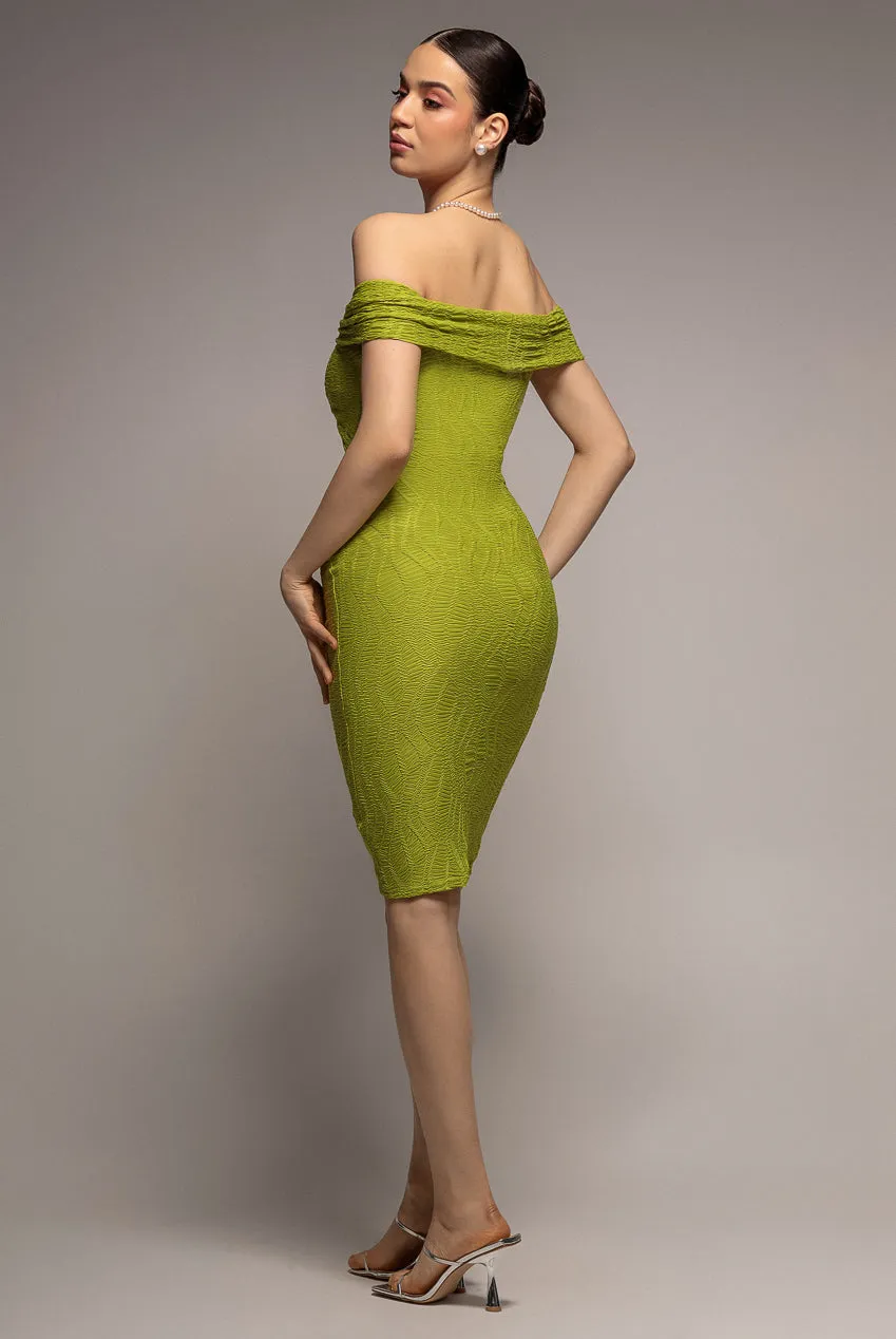 Goddiva Front Knot Twist abito midi lime bardot