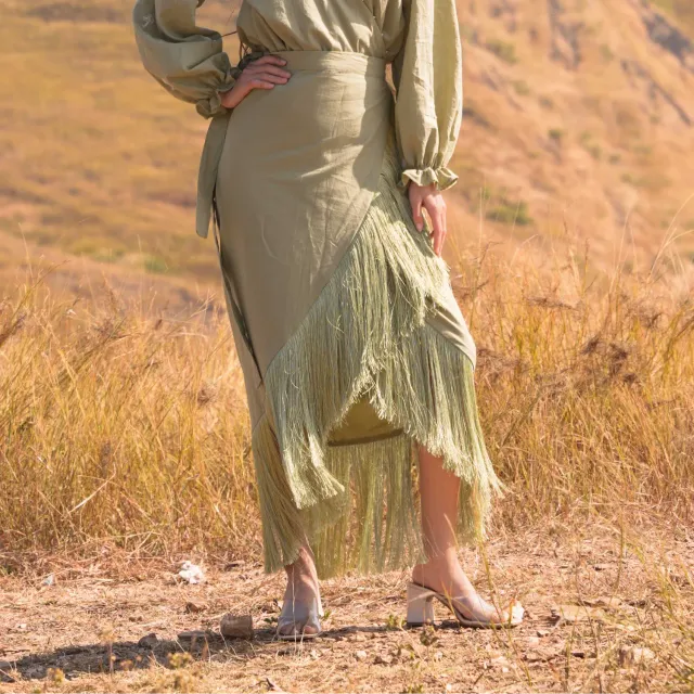 Our Dve Fringe Moon Lit completo top gonna verde