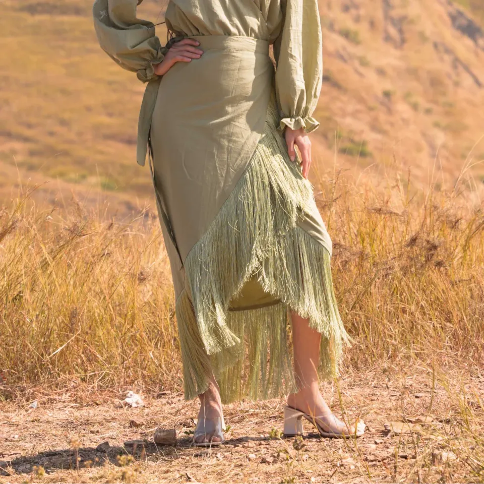 Our Dve Fringe Moon Lit completo top gonna verde