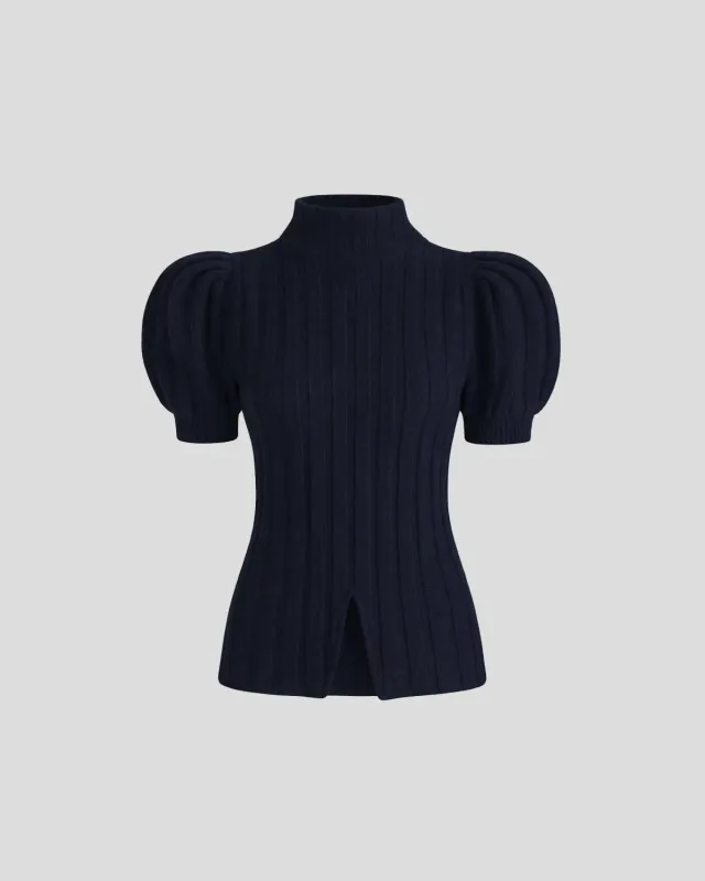 Violante Nessi Riley maglia blu maniche corte lana merino