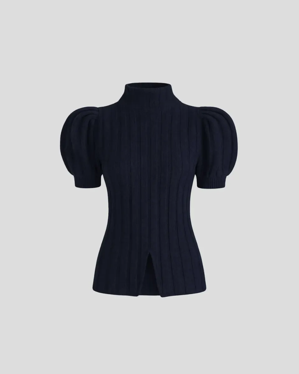 Violante Nessi Riley maglia blu maniche corte lana merino