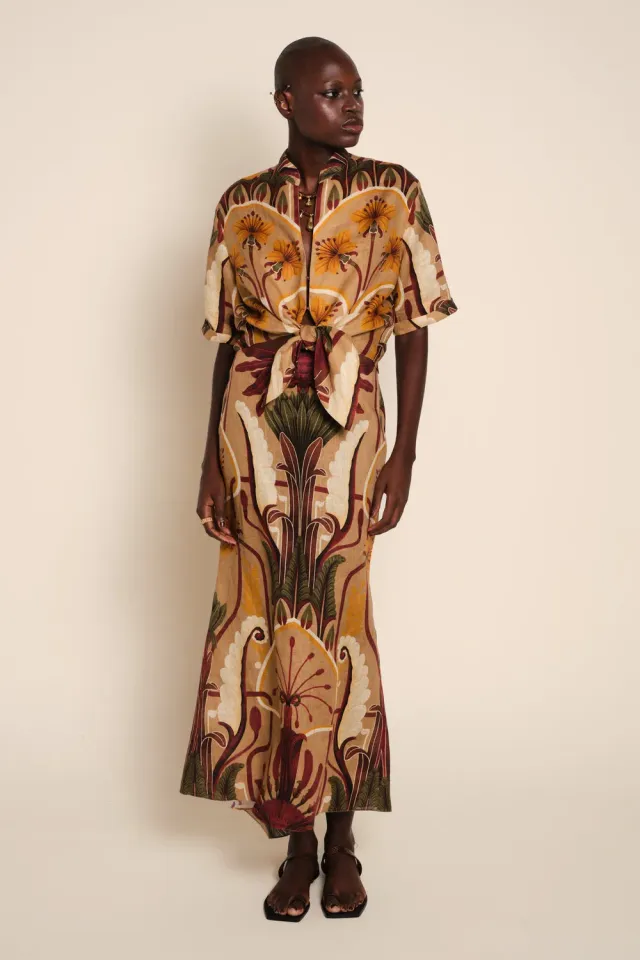 Johanna Ortiz Muralla Del Sol gonna lino camel
