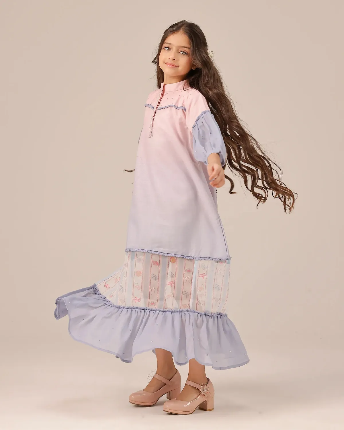 Our Dve Palm Whisper Dress vestito rosa-blu bambina
