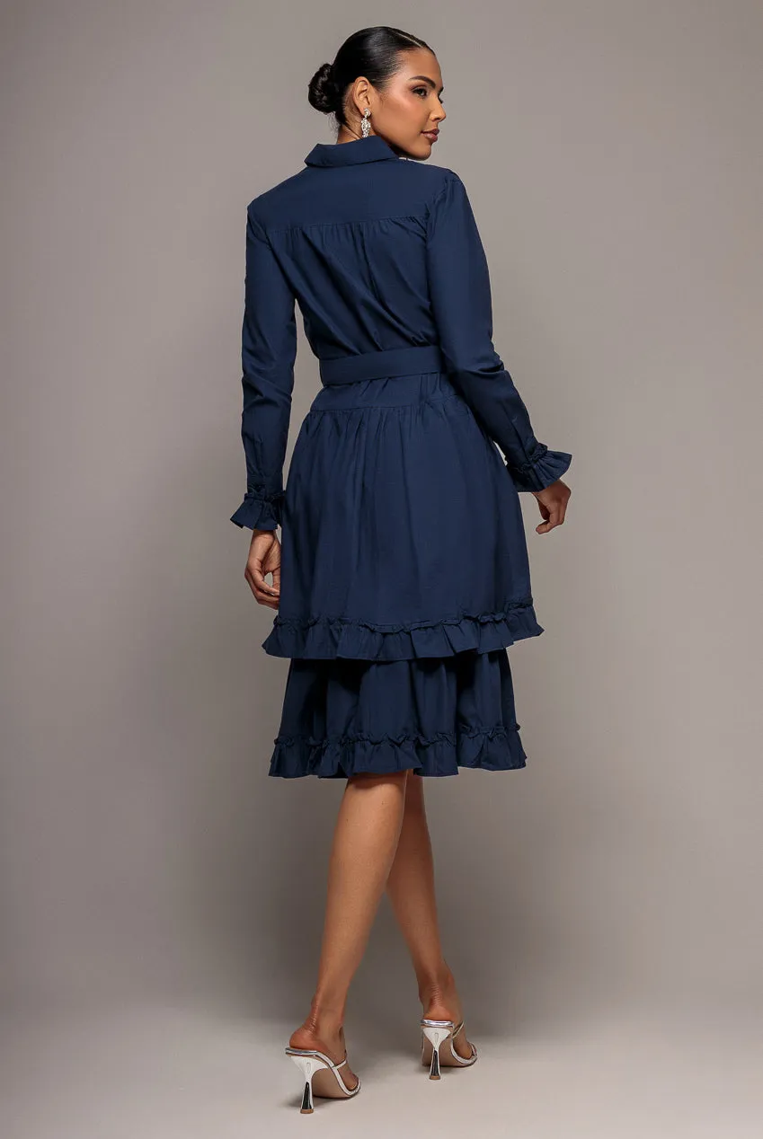 Goddiva DR3721 abito camicia midi navy cintura