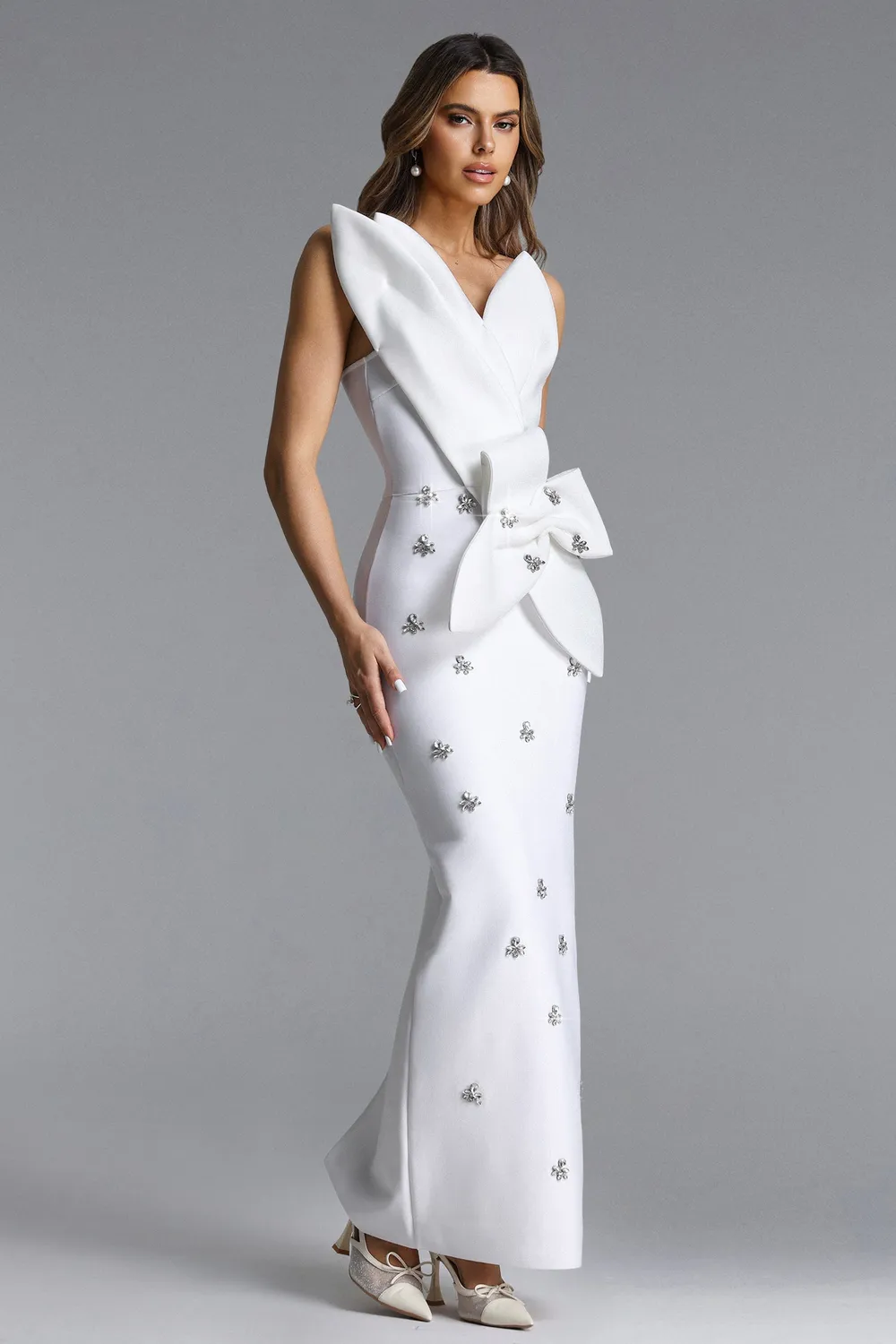 Bella Barnett Ohney Abito Maxi Bianco Strass
