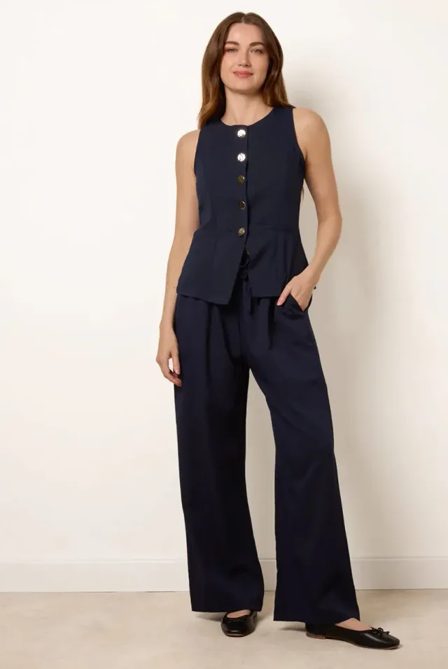 Blue Vanilla Button Through set coordinato blu navy lino