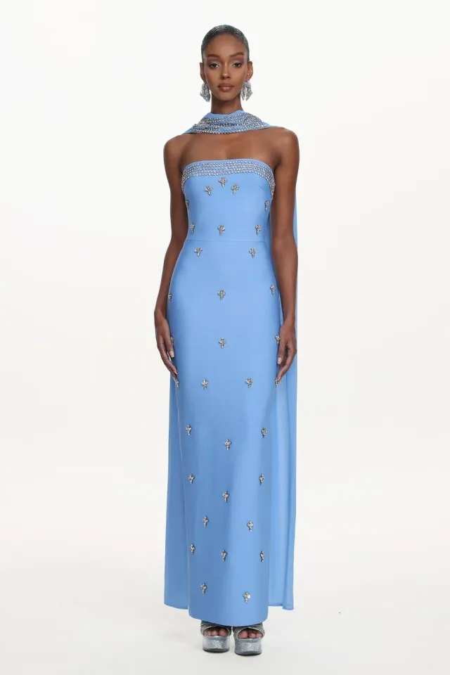 Bella Barnett Glamorous Contour Marina abito maxi blu strass