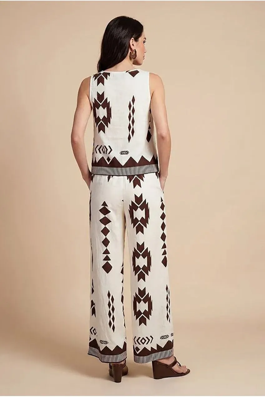 Urban Bliss Pattern Wide Leg Pantaloni Marroni Gamba Larga